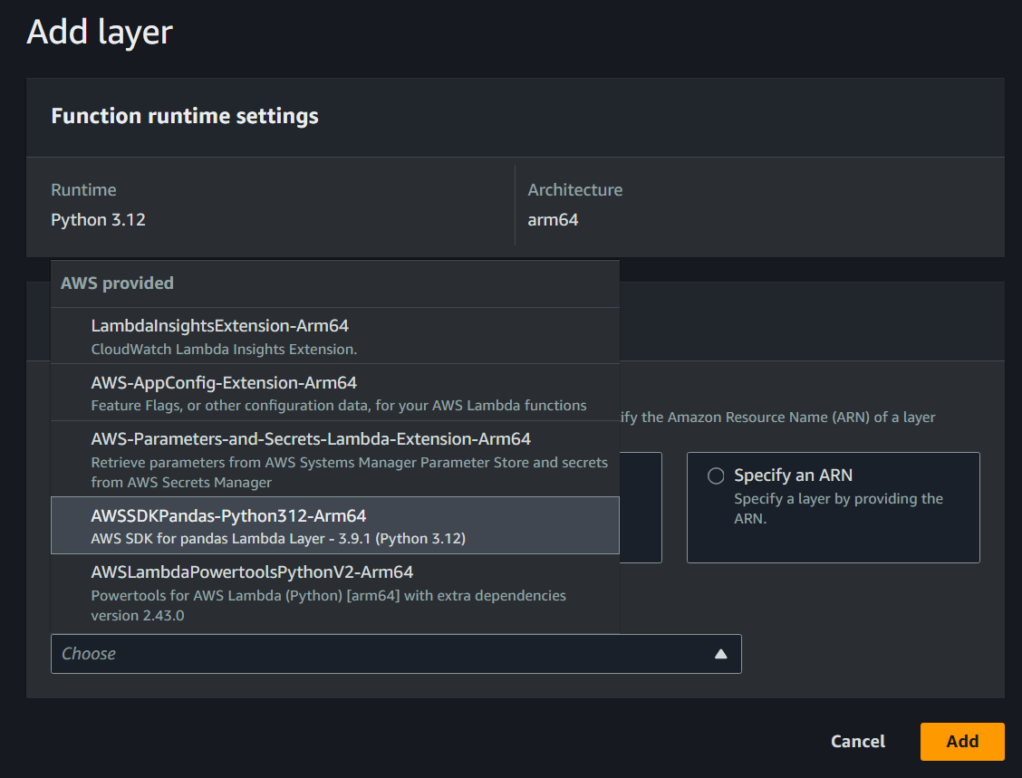 Add Layer for the Lambda function
